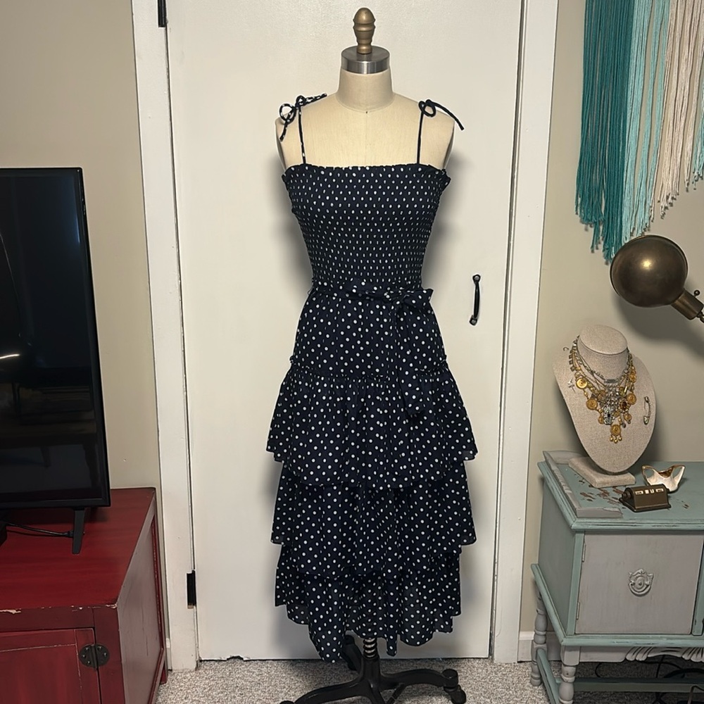 Tory Burch smocked navy cotton dress